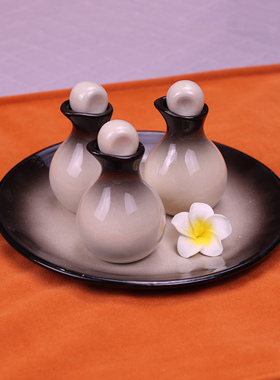 泰式spa陶瓷闻香瓶套装精油碟餐碟点心盘碟装饰摆件摆盘木托盘