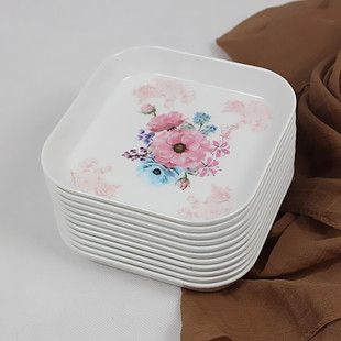 吐骨头碟放垃圾鱼刺渣果壳盘子餐桌收纳家用四方密胺仿瓷干水果盘