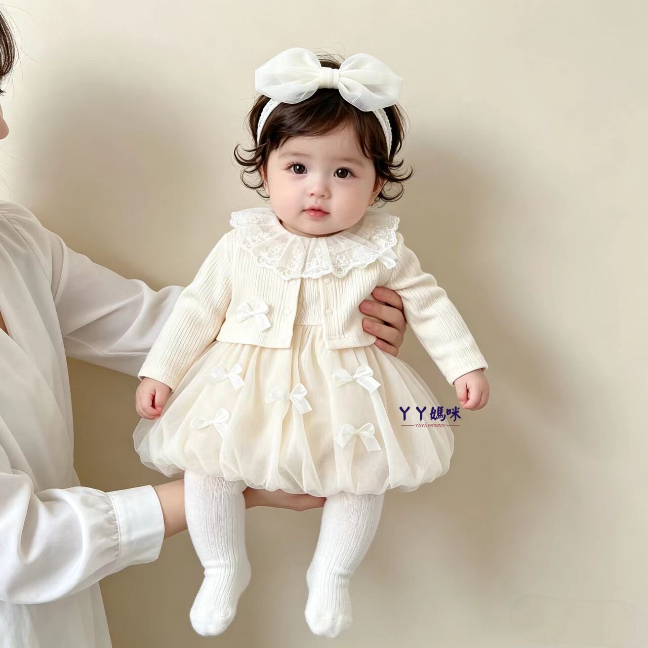婴儿公主裙春秋针织开衫蓬蓬纱裙两件套女宝宝百日宴周岁生日礼服