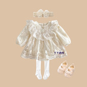 婴儿衣服春装 洋气宫廷风包屁哈衣裙新生女宝宝百天周岁礼服公主裙