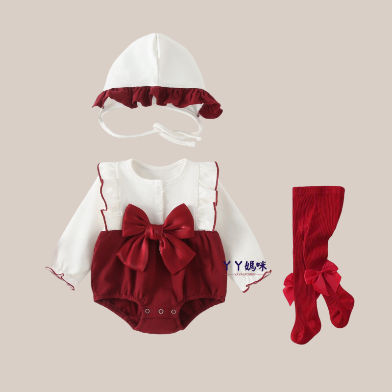 满月婴儿衣服春秋纯棉长袖包屁衣小月龄女宝宝百天周岁公主小礼服