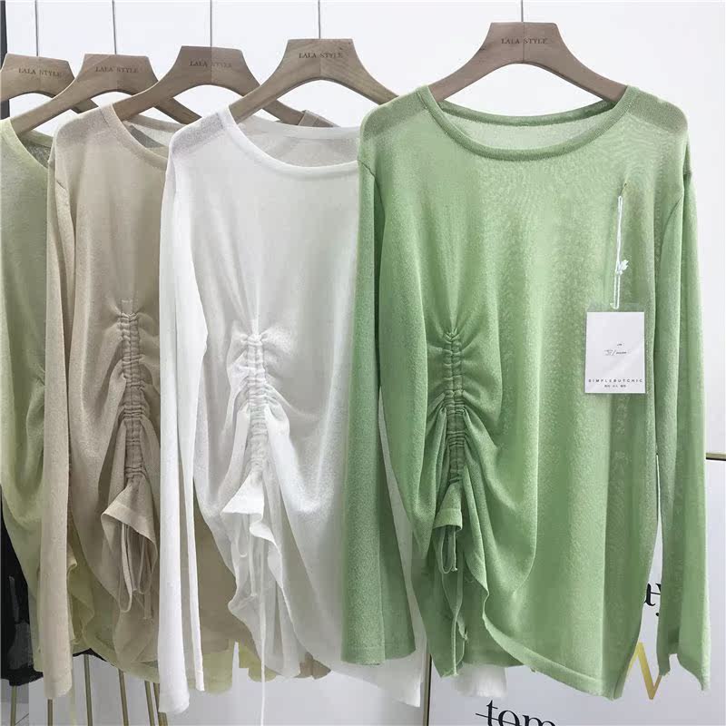 夏季韩版宽松显瘦慵懒风长袖抽绳冰丝针织衫女薄款镂空防晒衣罩衫|msdalam kategori Butik wanita / wanita, sweater bulu - dari Buy2taobao.com untuk memberikan perkhidmatan ejen Taobao profesional membeli