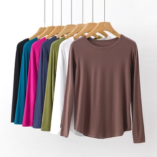T恤胖MM女宽松气质棉质上衣T恤 200斤240圆领长袖 薄款 打底超大码