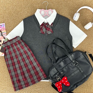 樱奈家原创羽枫格裙衬衫 学院风秋冬穿搭 毛衣三件套日系JK制服套装