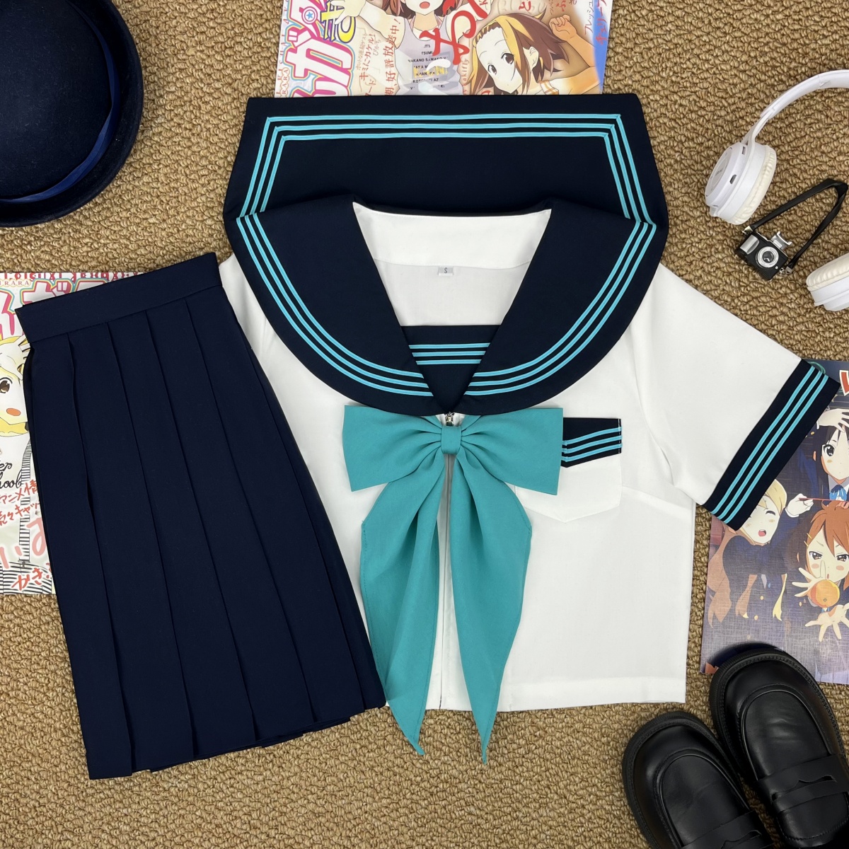 原创青澜绀领三本水手服中间服