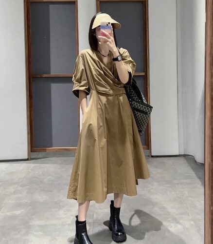 齐格格不规则V领连衣裙女