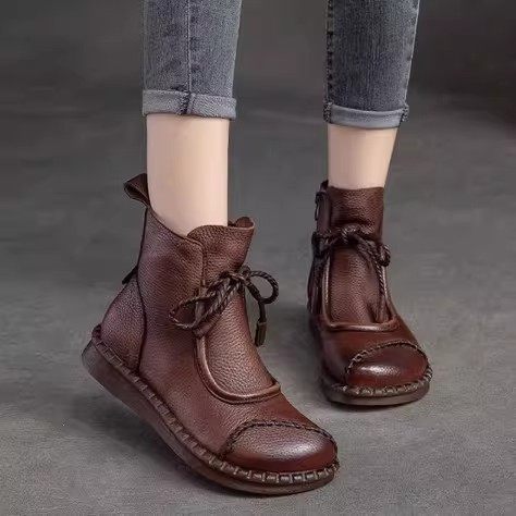 品牌清仓英伦风交叉绑带短靴女春季真皮软底防滑妈妈靴棕色单靴,女鞋,深口单鞋,淘宝优惠券,粉丝福利购,淘宝优惠卷
