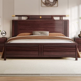 乌金木实木床全实木新中式婚床主卧高端大气双人大床储物轻奢家具