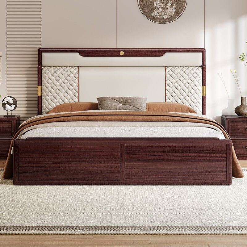 乌金木实木床轻奢床头软包靠背家用主卧室家具双人大床新中式婚床,住宅家具,实木床,淘宝优惠券,粉丝福利购,淘宝优惠卷