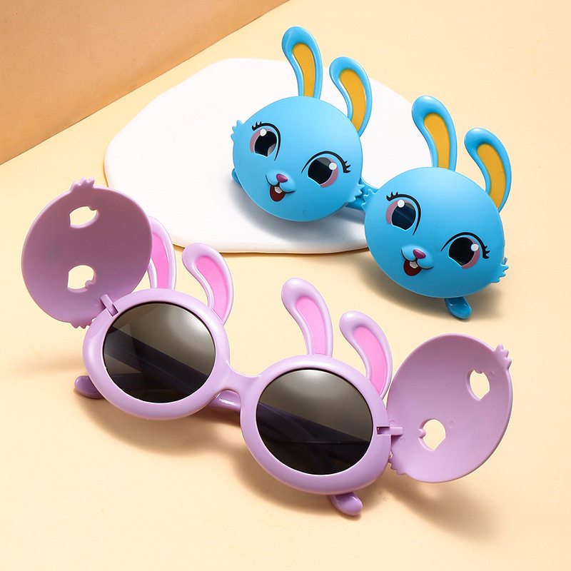 新款卡通儿童太阳镜翻盖小兔女孩墨镜偏光防紫外线遮阳镜男孩包邮