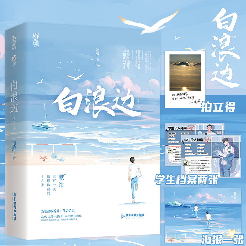 正版包邮 白浪边 全2册 凉蝉 校园青春文学小说 校园双男主救赎向作品 黑皮打渔少年X白皮富二代 从校服到西装的人生故事青春文