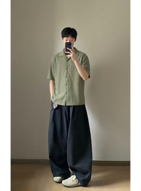 OBSERVER SSA 立体暗纹古巴领度假风休闲日系宽松短袖衬衫