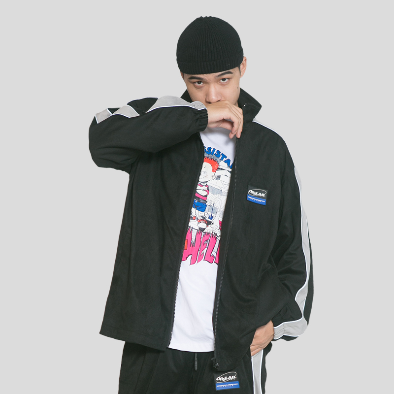 麂皮绒拼接撞色国潮嘻哈街头休闲