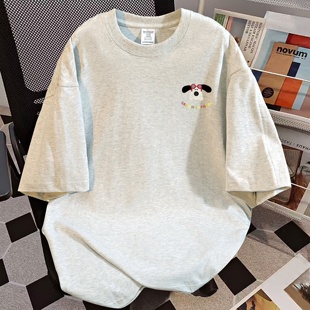 百搭显瘦上衣韩版 夏季 慵懒风宽松简约圆领情侣t恤女 纯棉短袖 美式