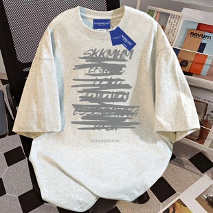 新款 t恤女夏季 宽松情侣上衣 高街设计感字母印花短袖 重磅纯棉美式