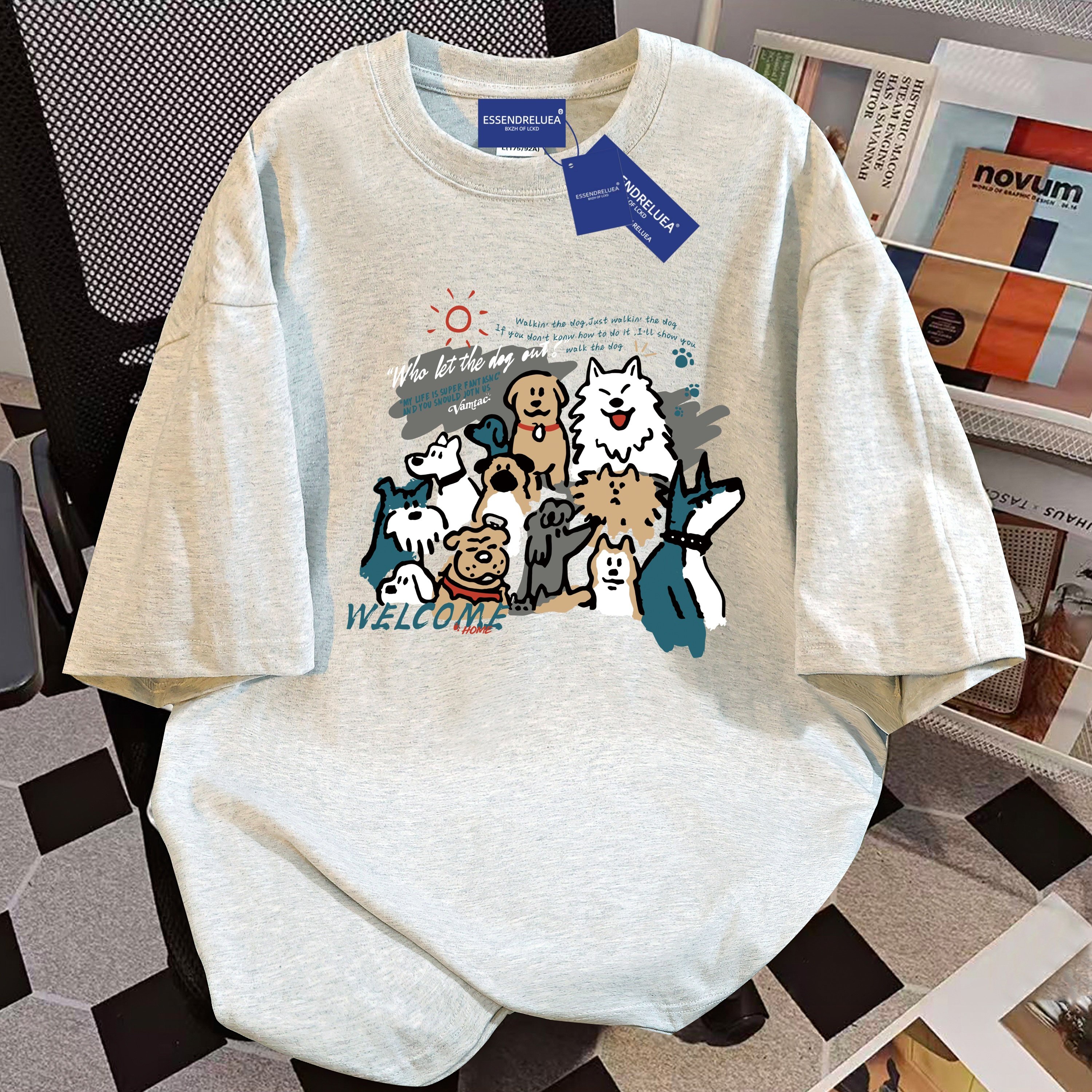 夏季ins风卡通狗狗印花设计感chic小众纯棉短袖t恤打底衫休闲百搭