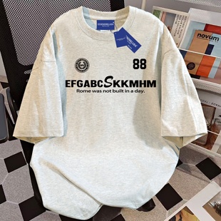 夏季 t恤女新款 小众设计感宽松情侣上衣 复古字母印花短袖 纯棉美式