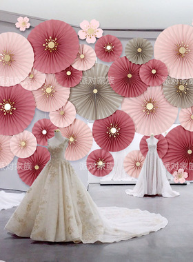 墨兰迪粉Dusty Pink纸扇花商场店面橱窗吊件服装店女神节布置装饰