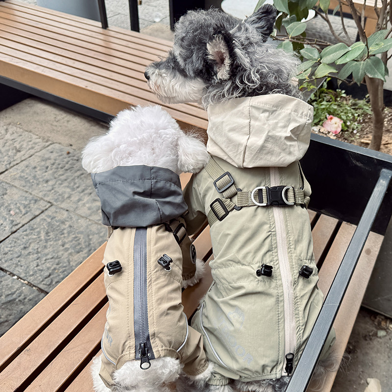 趣派新款狗狗衣服四季款潮酷防水胸背雨衣冲锋衣泰迪比熊雪纳瑞
