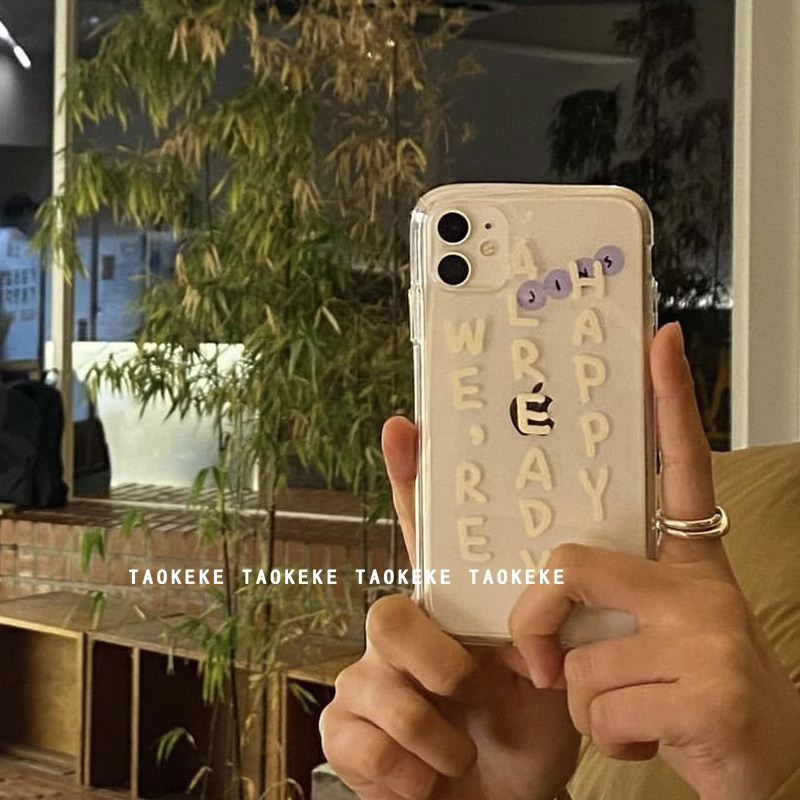 日韩ins简约笑脸字母适用15苹果14手机壳iphone13透明14pro全包max防摔14promax硅胶保护套ip11/12