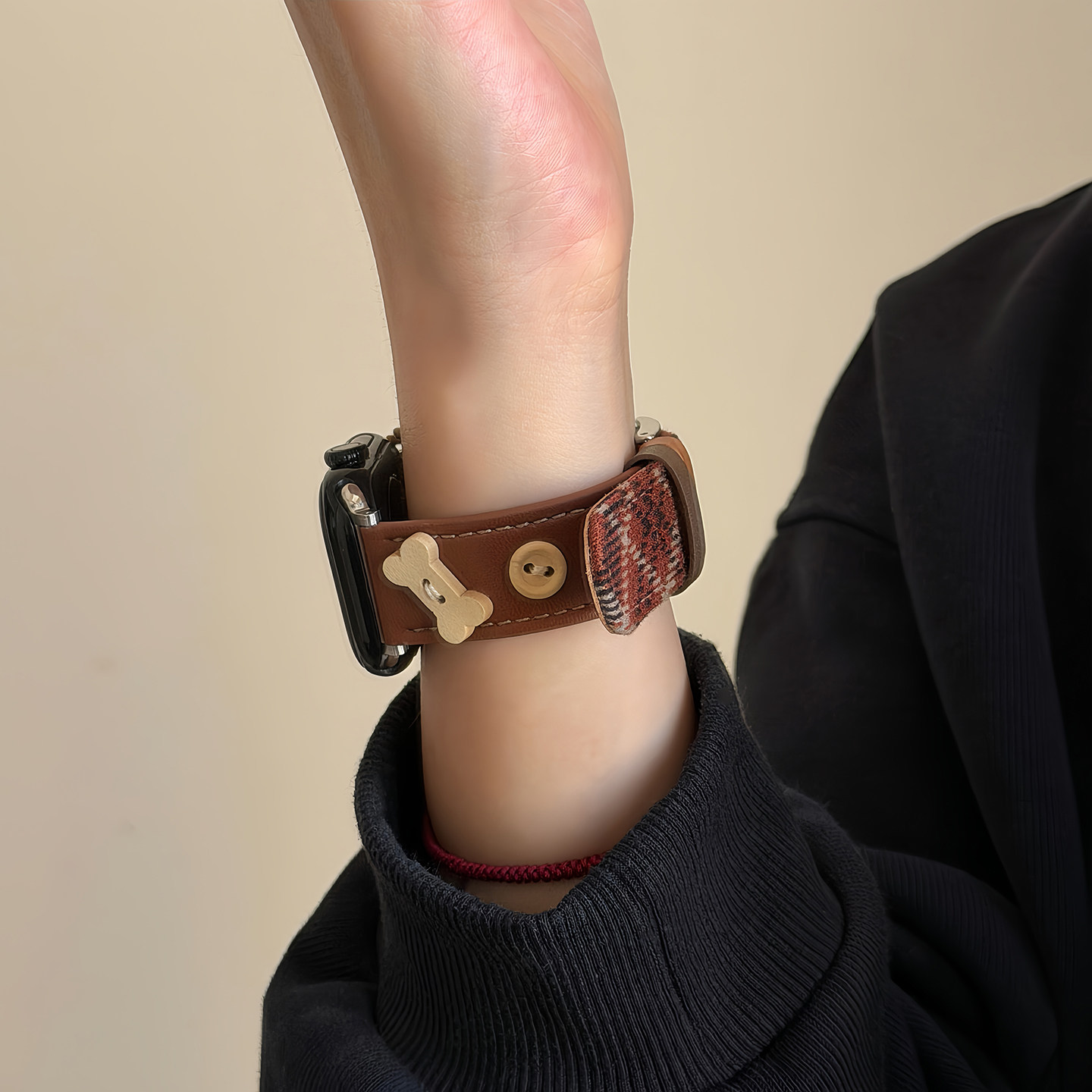 复古菱格可爱骨头applewatch11表带适用S10苹果手表带iwatchs98se