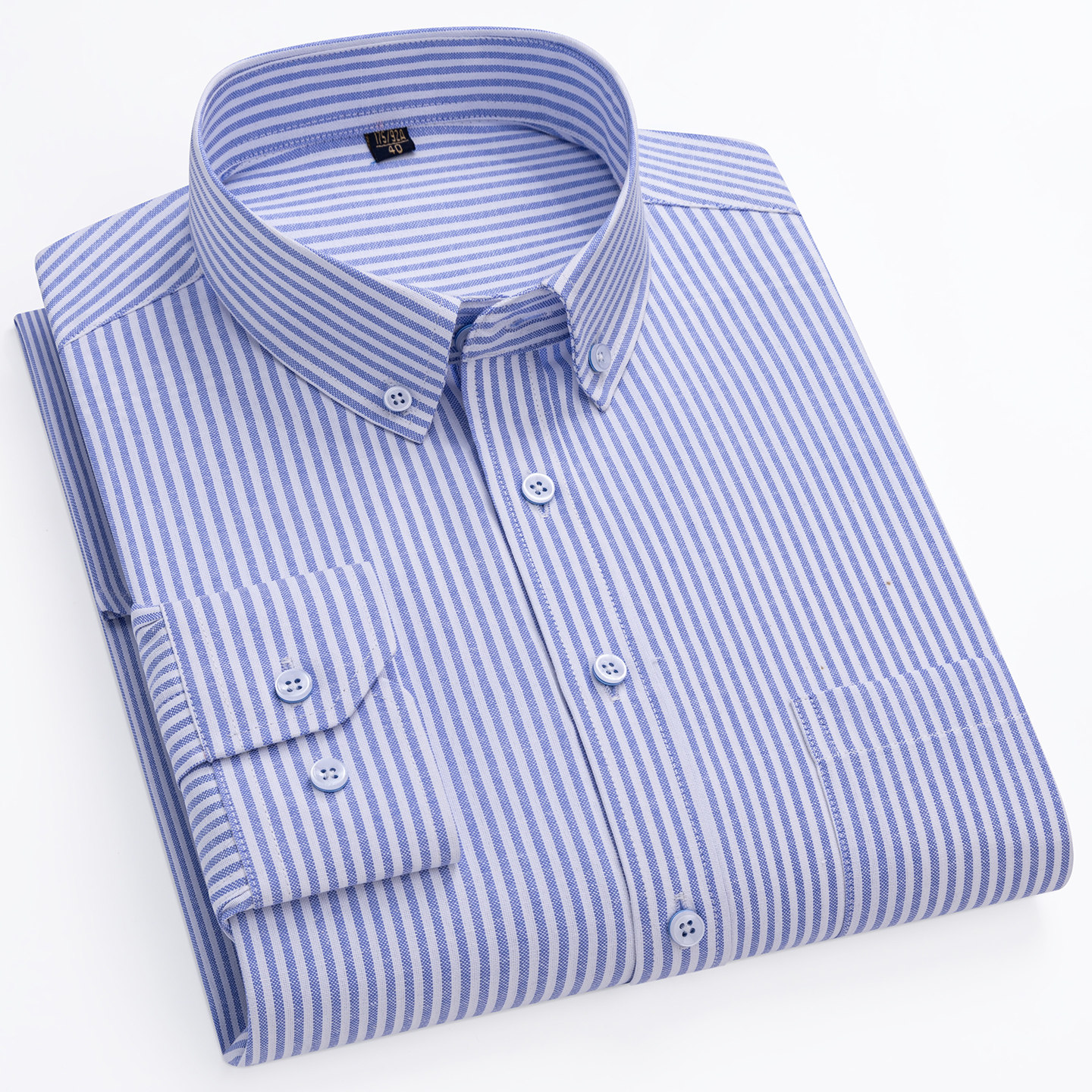 保罗春夏季纯棉牛津纺长袖衬衫男中青年条纹薄款衬衣宽松加大码潮