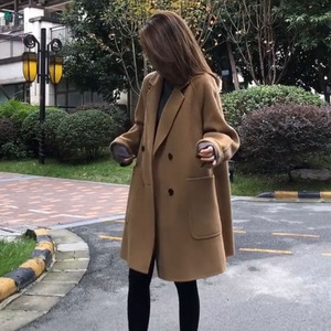 2023新款韩版驼色宽松双面羊绒大衣女中长款秋冬西装领羊毛呢
