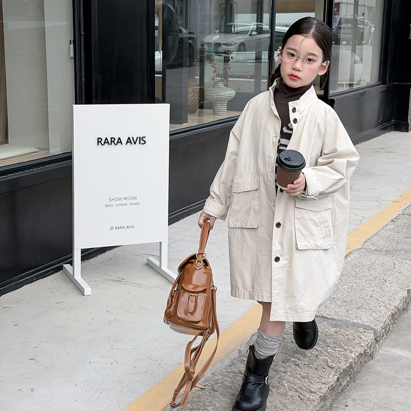亲子女童时髦长款风衣纯棉秋装