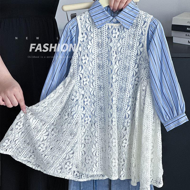 女童洋气蕾丝镂空背心裙夏季女孩宝宝中长款罩衫裙儿童白色连衣裙