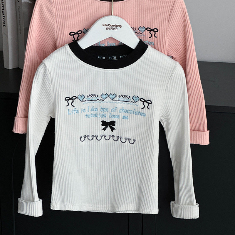 女童纯棉休闲长袖T恤秋新款儿童百搭圆领上衣女孩宝宝宽松打底衫6