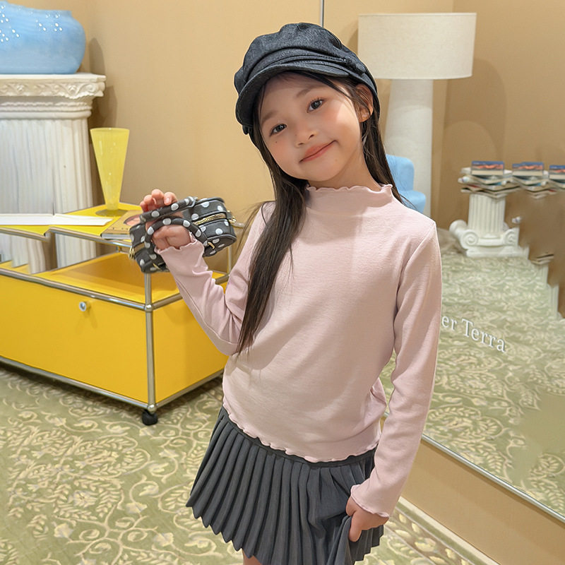 亲子女童花边领打底衫T恤内搭秋