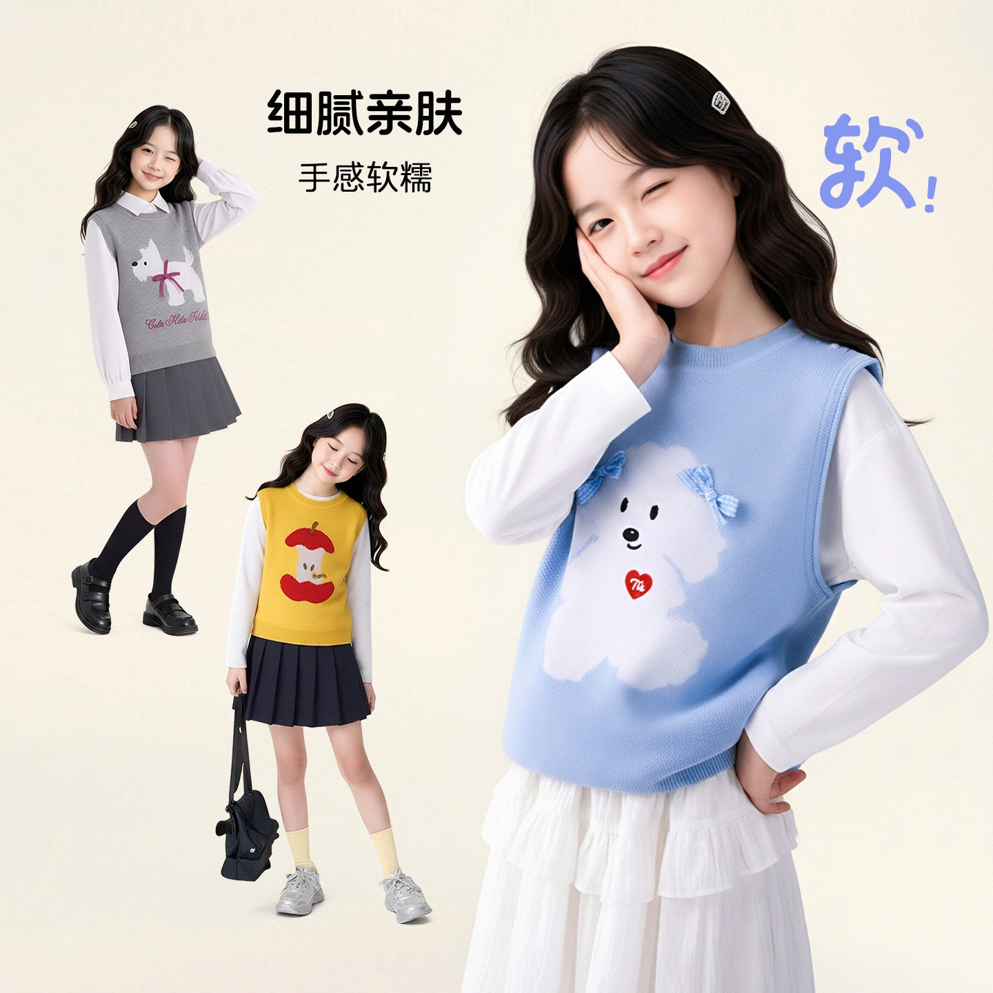 图图小象亲子女童洋气针织马甲秋