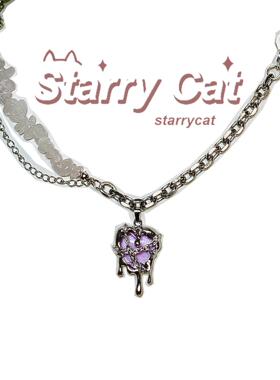 StarryCat原创设计 天然水晶爱心吊坠项链ins小众轻奢流苏毛衣链