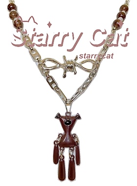 StarryCat原创小熊吊坠项链ins嘻哈憨豆先生泰迪熊长款钛钢毛衣链