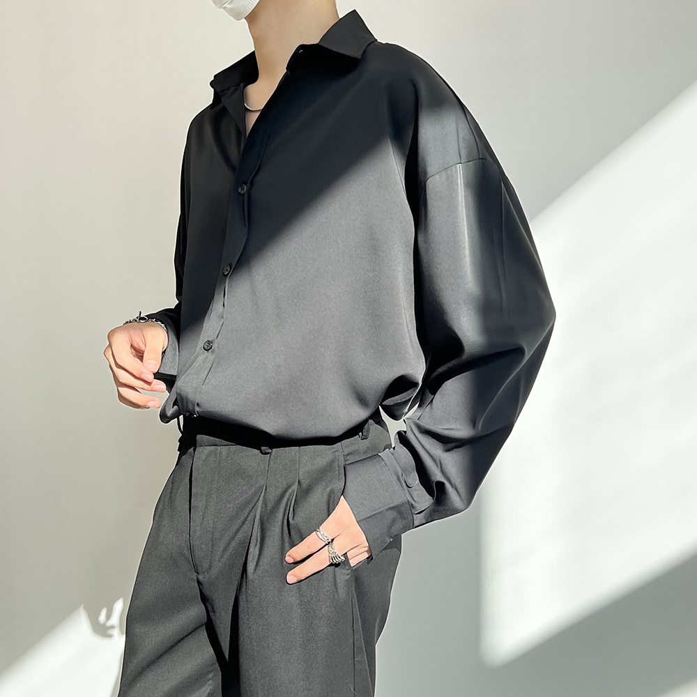 HOUCH禁欲宽松翻领衬衫士简约衬衫纽扣夹克衬衫