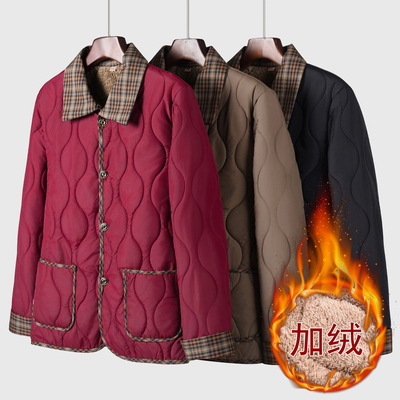 妈妈秋冬加绒轻薄棉衣宽松外套