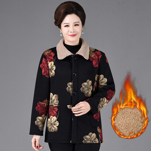 中老年冬装 加绒加厚翻领上衣200斤胖妈妈秋冬洋气褂子 外套女大码