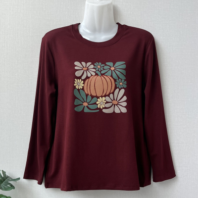 中年妈妈新款长袖印花T恤女