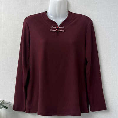 长袖T恤中老年人德绒盘扣时尚