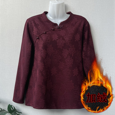 中老年妈妈盘扣中国风加绒打底衫