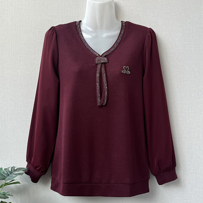 妈妈春装长袖t恤女时尚拼接雪纺