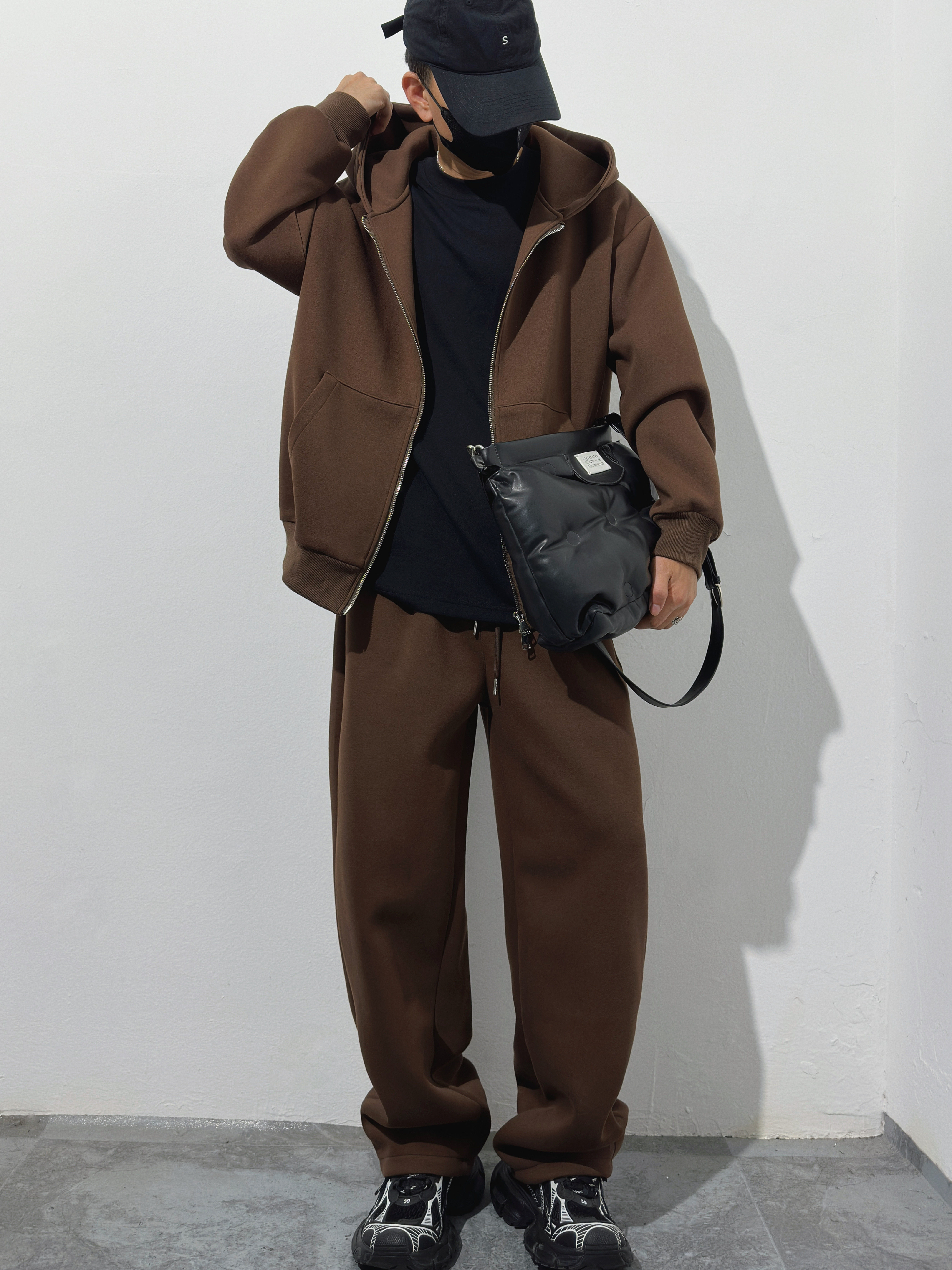 25秋季新品简约时尚阔版休闲连帽卫衣外套学院风男女潮牌两件套