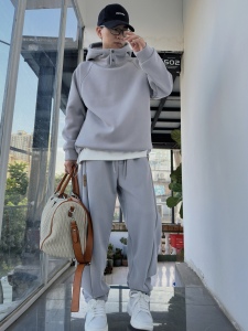 冬季新品韩版时尚男女款加绒连帽卫衣卫裤两件套宽松休闲运动套装