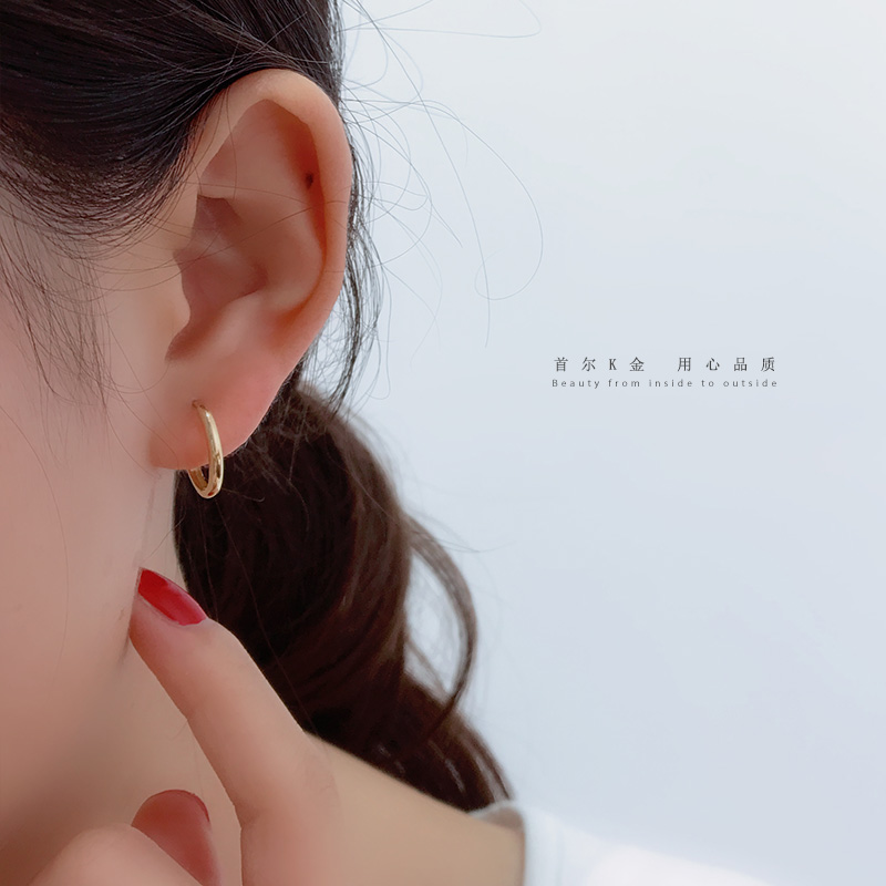 耳环首尔金轻奢14k/10k光面素圈