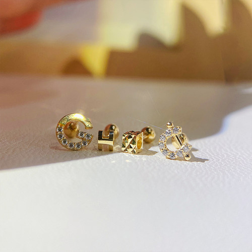 innoer10k金四叶草螺纹耳钉