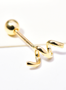 首尔k金纯10k/14k金黄金首饰耳钉 迷你扭曲弹簧螺纹耳钉女单只