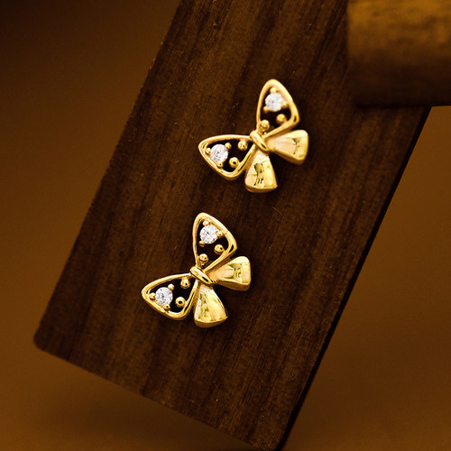 INNORE10k金镶钻蝴蝶彩金耳钉