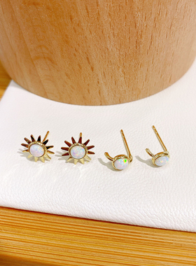 首尔k金纯10k 14k金黄金耳钉 2025新款潮太阳花圆环彩金耳钉耳饰