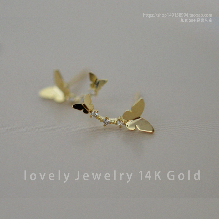 黄金耳钉首尔14k/10k镶锆钻两只