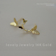 10K金K金黄金耳钉 首尔k金轻奢珠宝 纯14K 镶锆钻迷你弧形两只